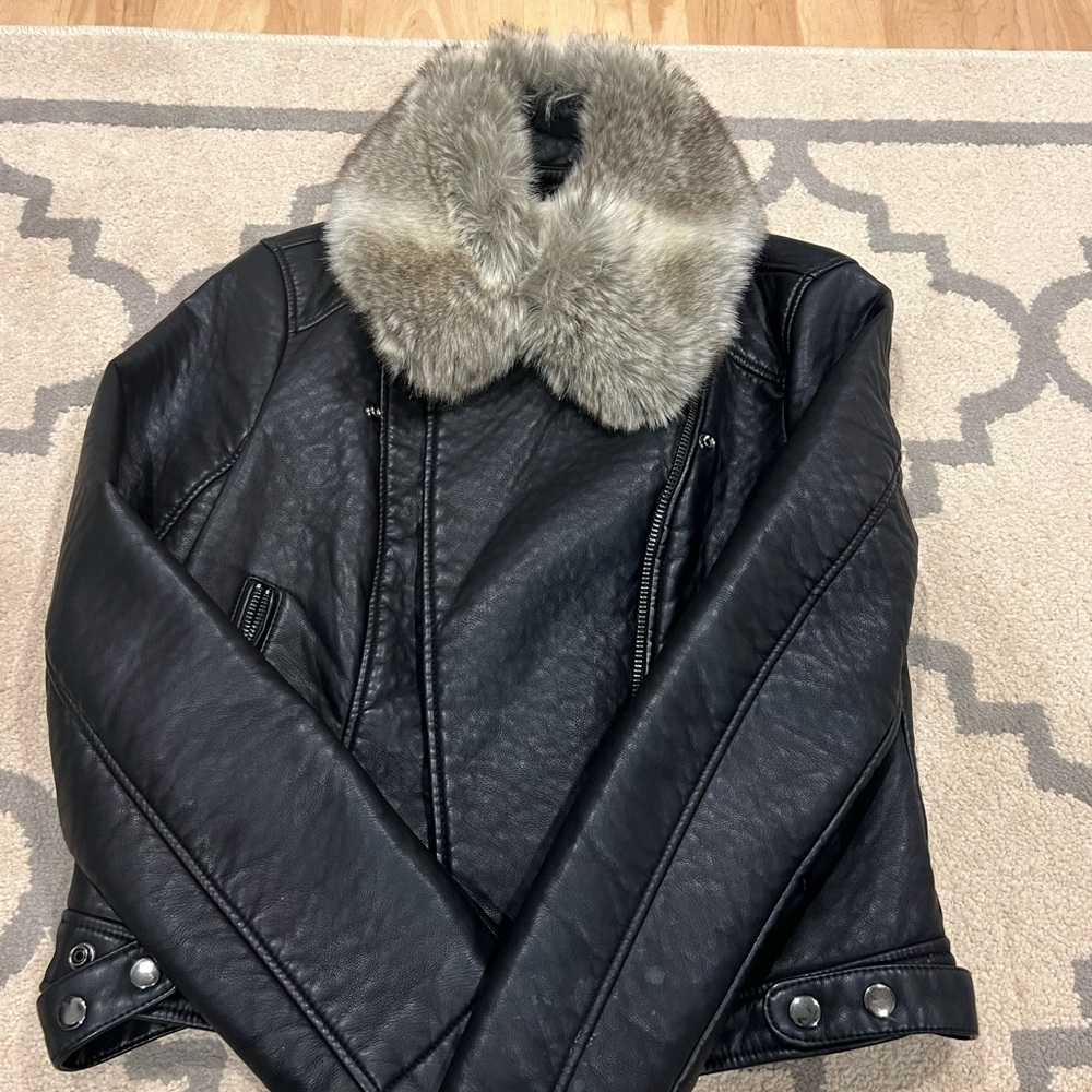 Topshop Faux Leather Jacket with Fur Collar